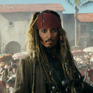 "PIRATES OF THE CARIBBEAN: DEAD MEN TELL NO TALES"..The villainous Captain Salazar (Javier Bardem) pursues Jack Sparrow (Johnny Depp) as he searches for the trident used by Poseidon..Ph: Film Frame..©Disney Enterprises, Inc. All Rights Reserved.